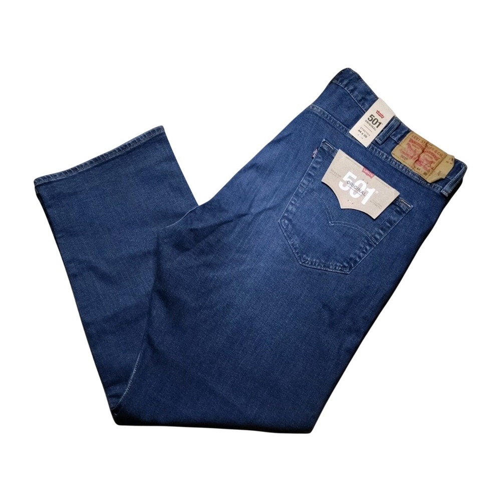 Levi's 501 Original Jeans Mens 44x30 Blue New Stretch Straight Button Fly Denim